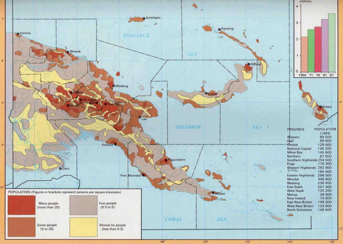 карта на папуа нова гвинеја население
