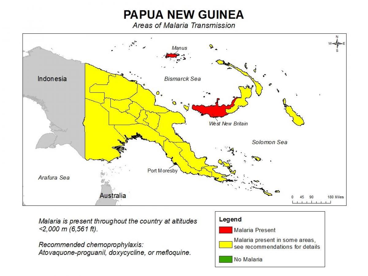 карта на папуа нова гвинеја маларија